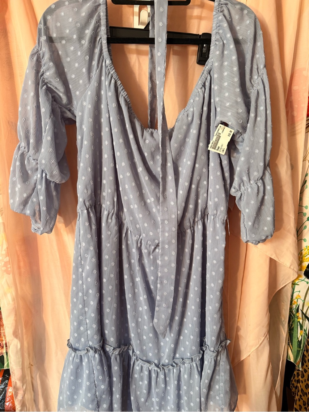 Showpo Blue Eyelet Tiered Dress with Puff Sleeves